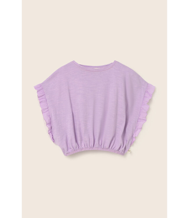soft slub cotton ruffle sleeves T-shirt