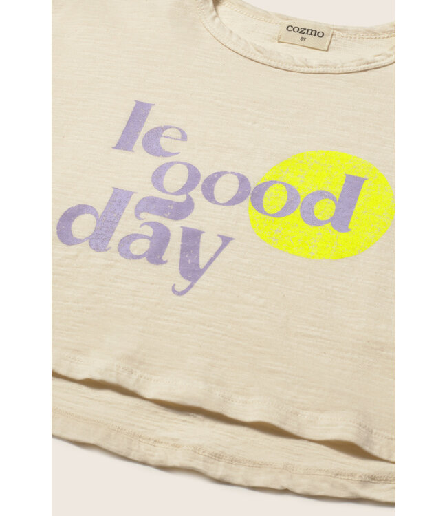 soft slub cotton print T-shirt le good day