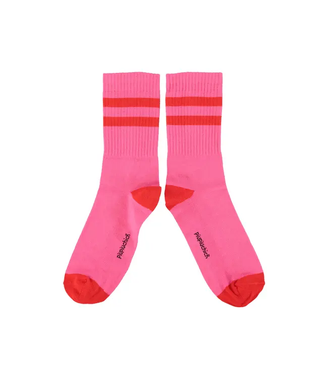 socks pink w/ red stripes