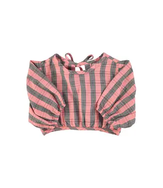 Piupiuchick cropped blouse w/ ballon pink green checkered
