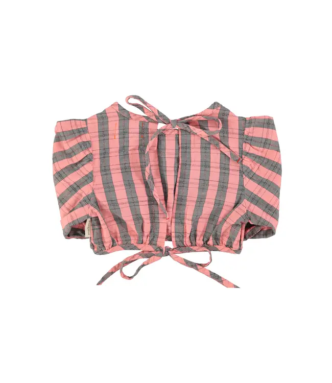 cropped blouse w/ ballon pink green checkered