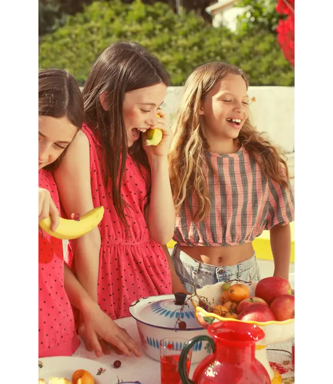 cropped blouse w/ ballon pink green checkered