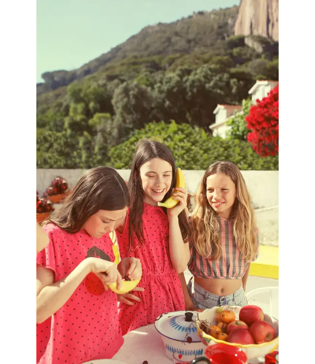 cropped blouse w/ ballon pink green checkered
