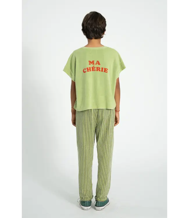 unisex trousers green w/ indigo striped