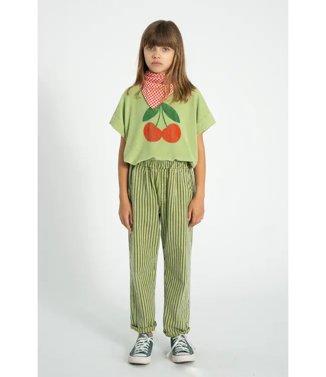 unisex trousers green w/ indigo striped