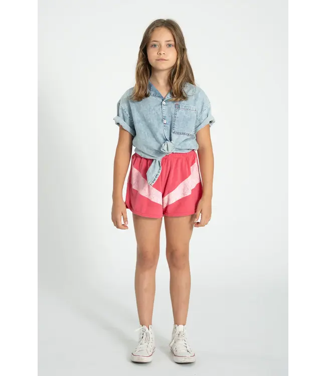 short pink w/ white stripes print