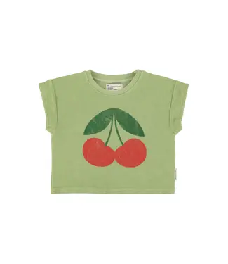 Piupiuchick T-shirt light e olive w/ cherry print
