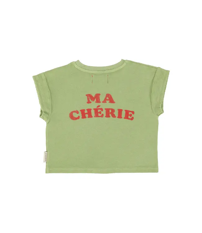 T-shirt light e olive w/ cherry print