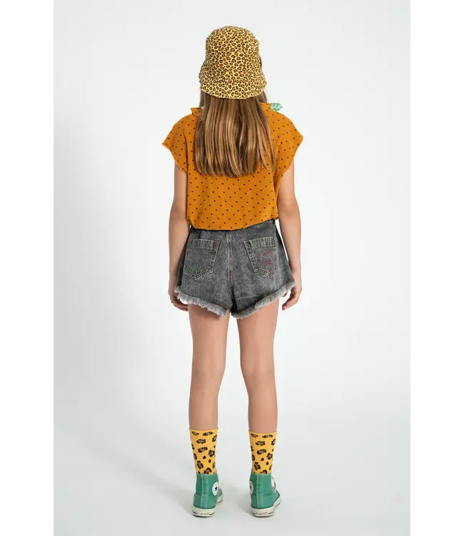 shorts w/ fringes washed black denim