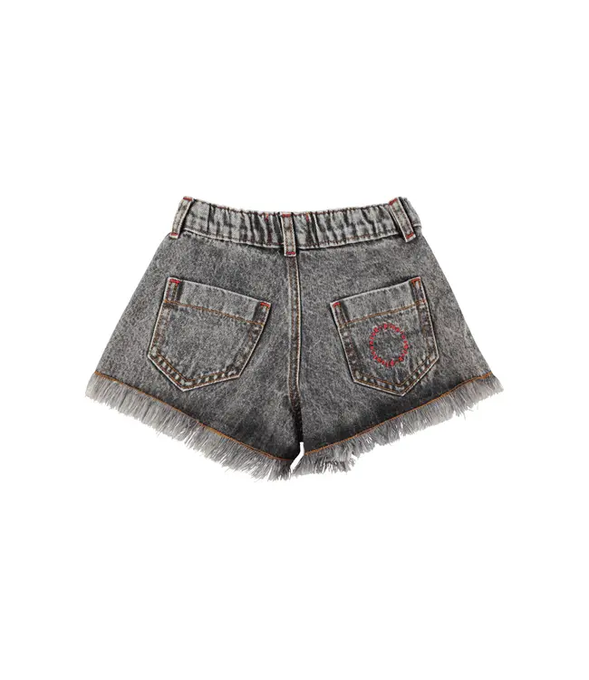 shorts w/ fringes washed black denim