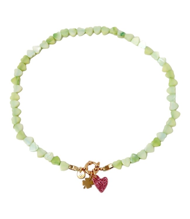 Necklace Seashelly hearts green