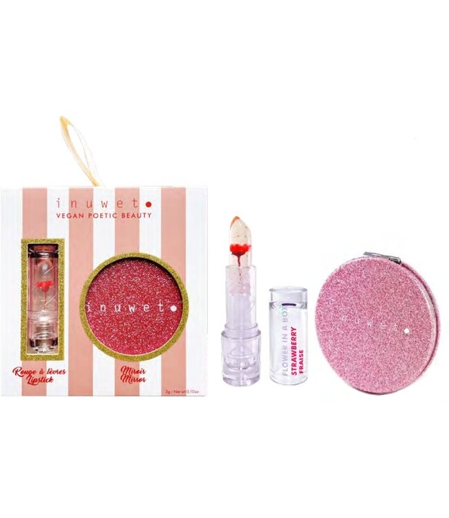 FLOWER MAKE UP SET / FLOWER LIPSTICK + GLITTER MIRROR / 6