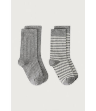 Gray label Ribbed Socks GOTS | 2-pack 506 Grey Melange - Cream