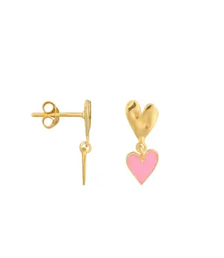 Bibi Camille Medium Two Hearts Stud Earring Light Pink Enamel