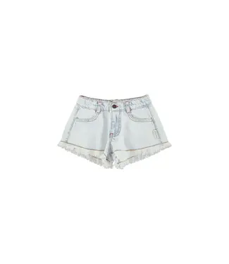 Piupiuchick Shorts w/fringes washed light blue denim