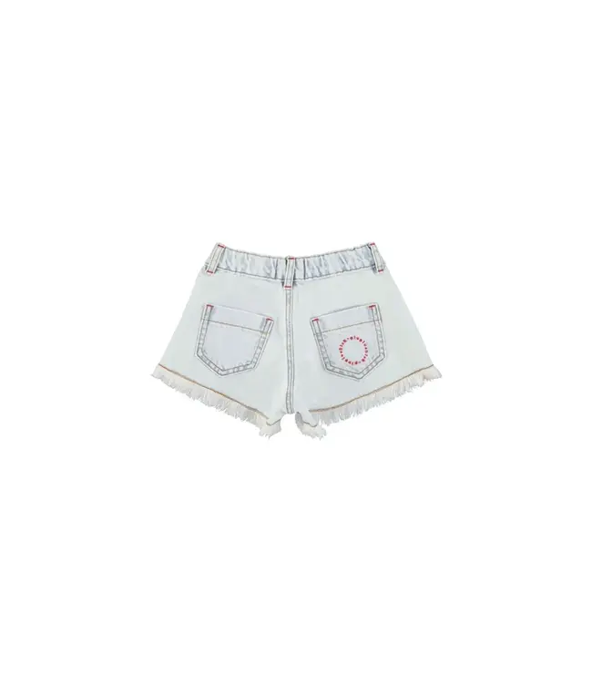 Shorts w/fringes washed light blue denim