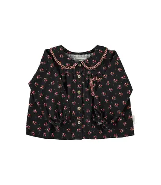 Piupiuchick peter pan collar blouse | black w/ flowers