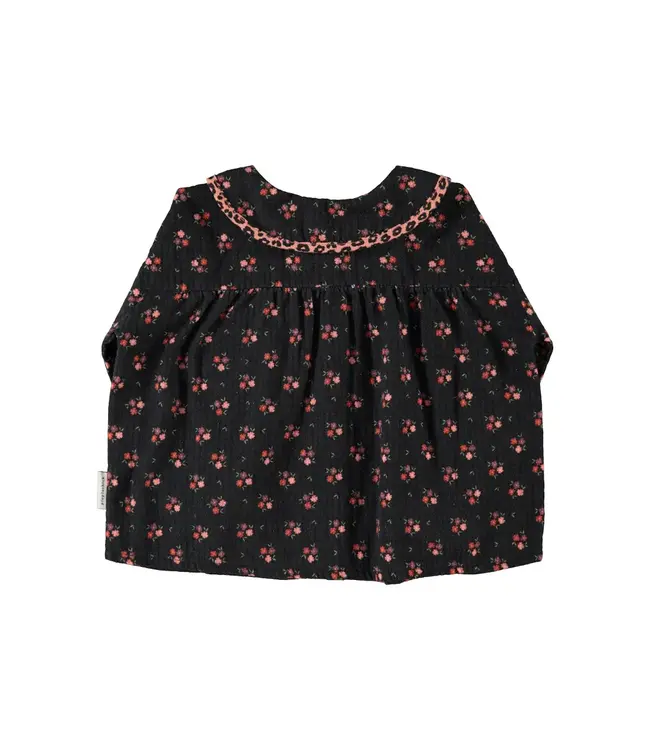 peter pan collar blouse | black w/ flowers