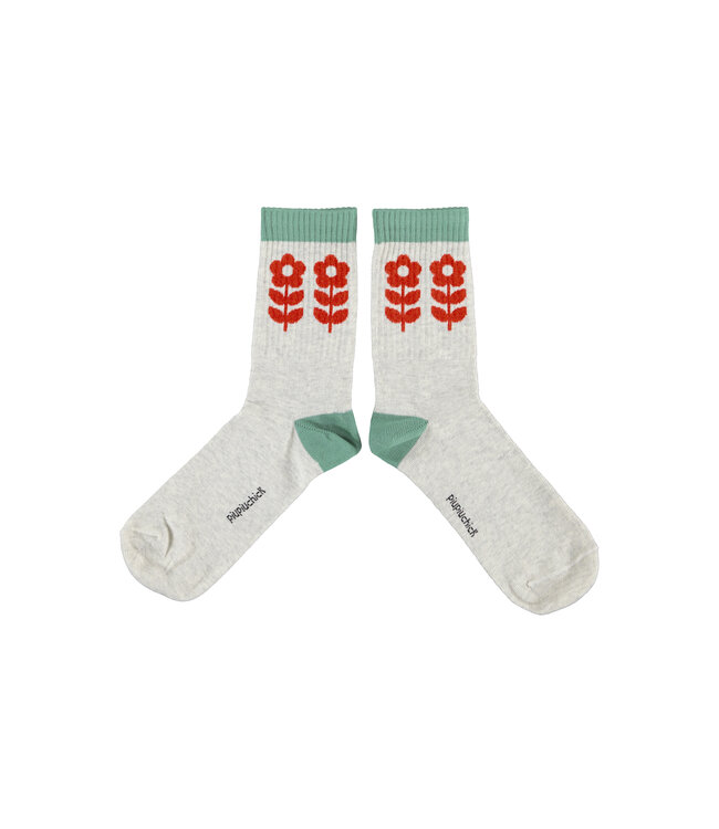 socks | light grey w/ red flowers