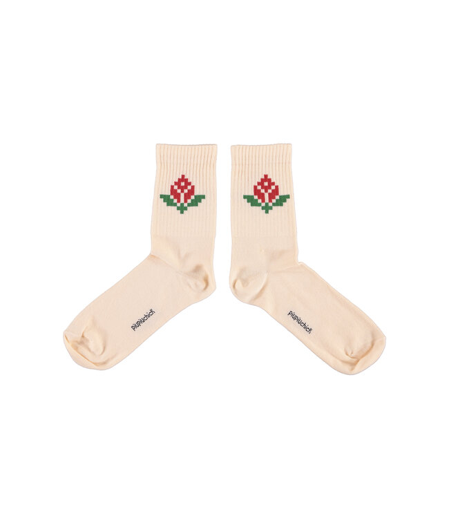 socks | light pink w/ red flower
