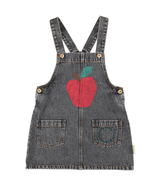 Piupiuchick short dress w/ straps | washed black denim w/ apple print