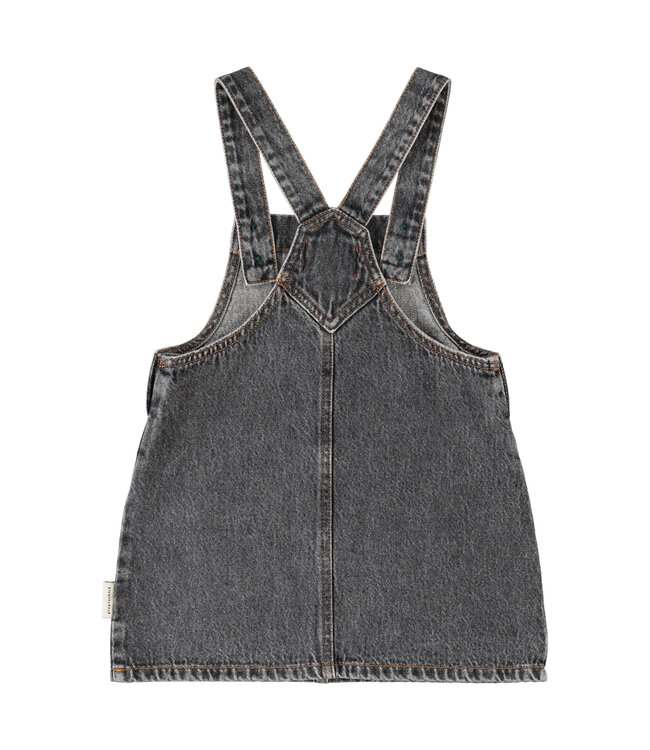 short dress w/ straps | washed black denim w/ apple print