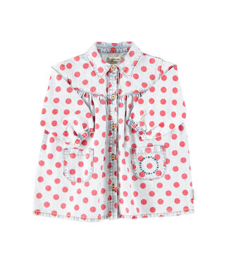Piupiuchick short dress | light blue denim w/ red dots
