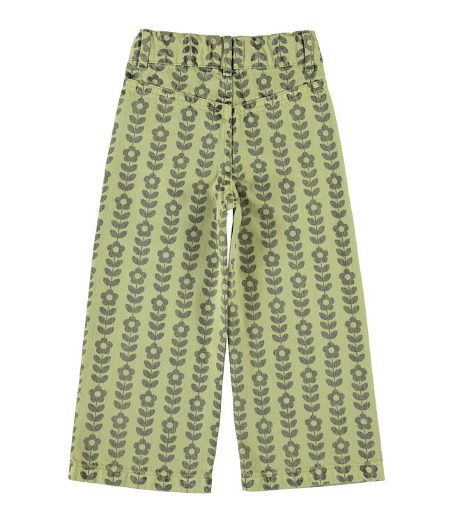 flare trousers | green w/ black flowers