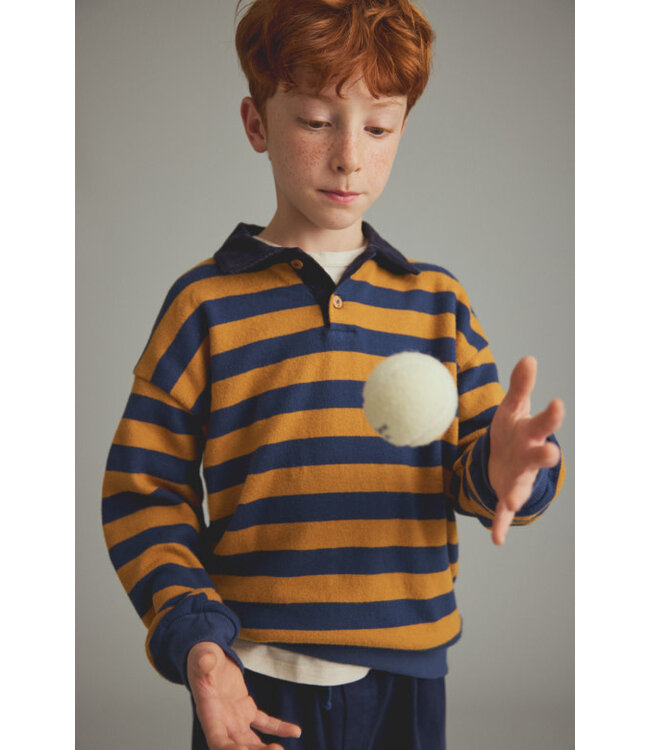 Striped brushed soft knit polo sweater