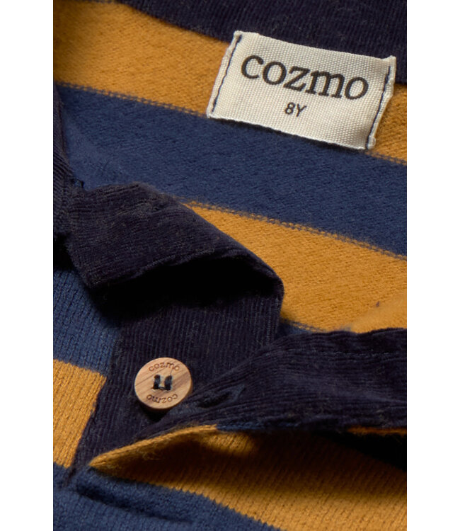 Striped brushed soft knit polo sweater