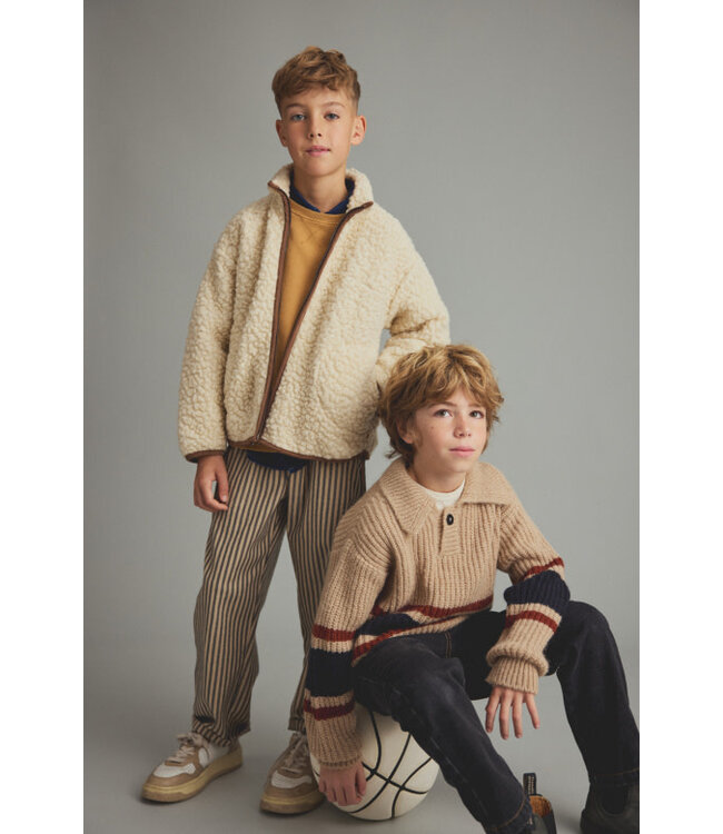 Light tricot knit striped polo sweater