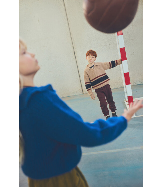 Light tricot knit striped polo sweater