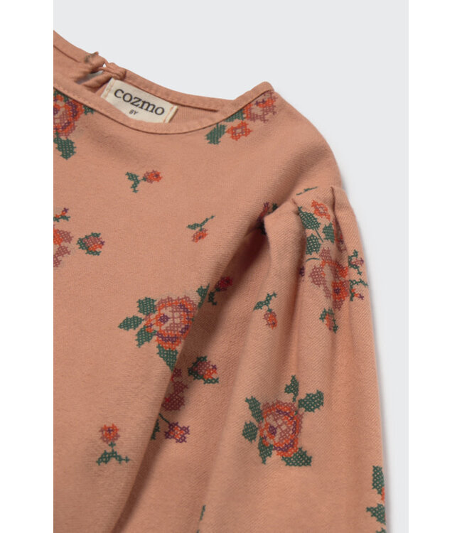 Cross stitch floral flannel blouse