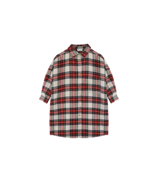 Jenest Harper Oversized Shirt | Ivory Off Black Red Check