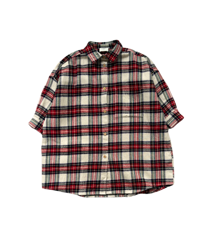 Harper Oversized Shirt | Ivory Off Black Red Check