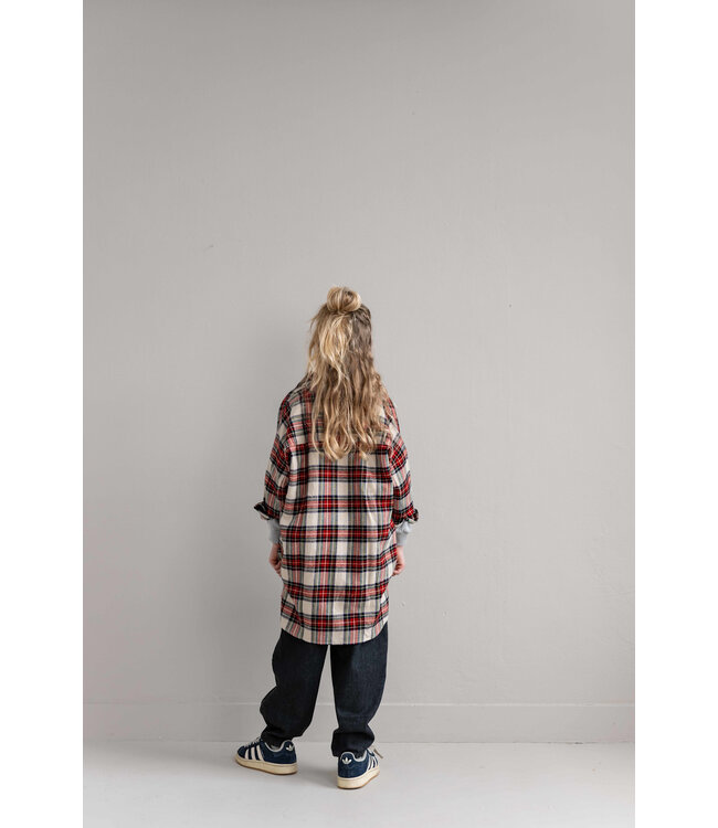 Harper Oversized Shirt | Ivory Off Black Red Check