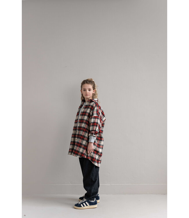 Harper Oversized Shirt | Ivory Off Black Red Check