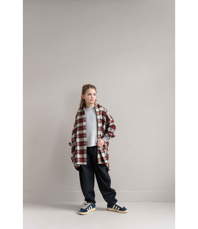 Harper Oversized Shirt | Ivory Off Black Red Check