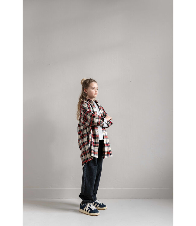 Harper Oversized Shirt | Ivory Off Black Red Check
