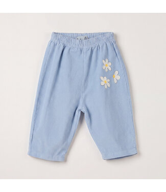Lotiekids Lötiekids Baby Wide Corduroy Pants Daisies embroidery | Stone Blue