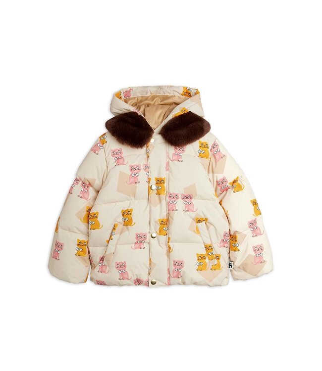 Mini Rodini Kittens aop faux fur collar puffer