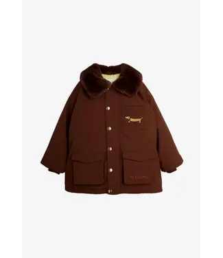 Mini Rodini MR Padded nylon parka with faux fur collar | Brown