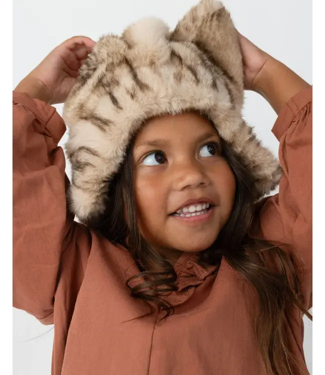 Donsje Evangeline Hat | Soft Taupe Striped Teddy