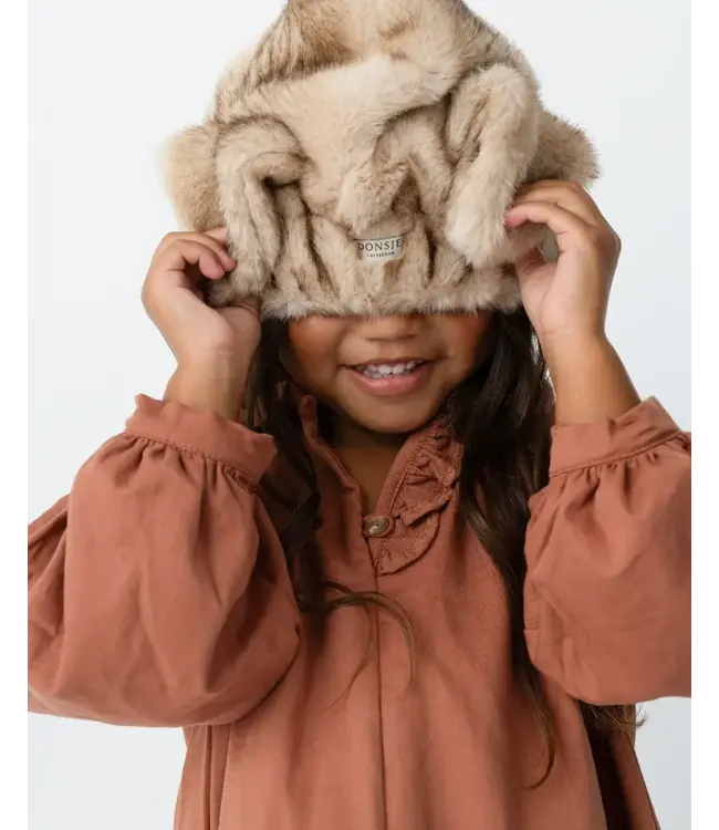 Donsje Evangeline Hat | Soft Taupe Striped Teddy