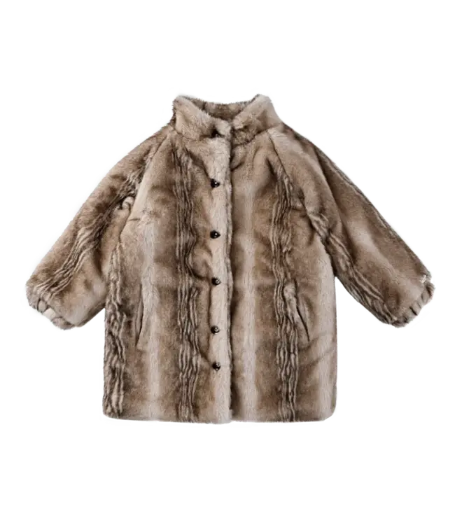 Donsje Mila Jacket | Soft Taupe Striped Teddy