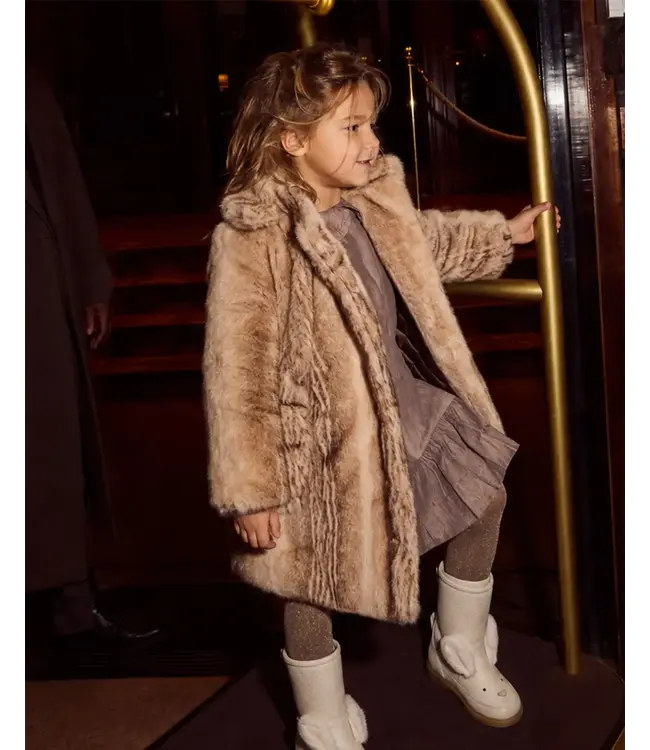 Donsje Mila Jacket | Soft Taupe Striped Teddy