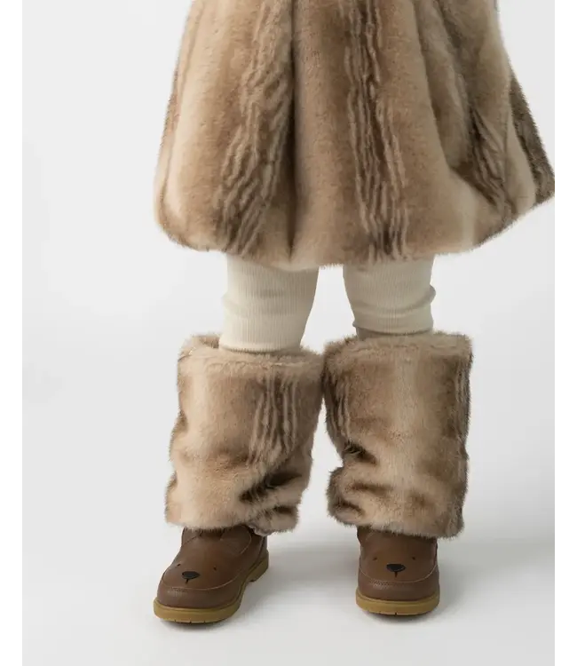 Donsje Widya Leg Warmers | Soft Taupe Striped Teddy