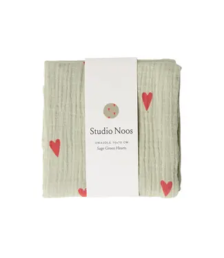 Studio Noos Swaddle Print Medium Green Hearts