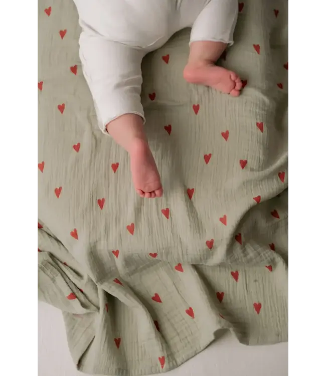 Swaddle Print Medium Green Hearts
