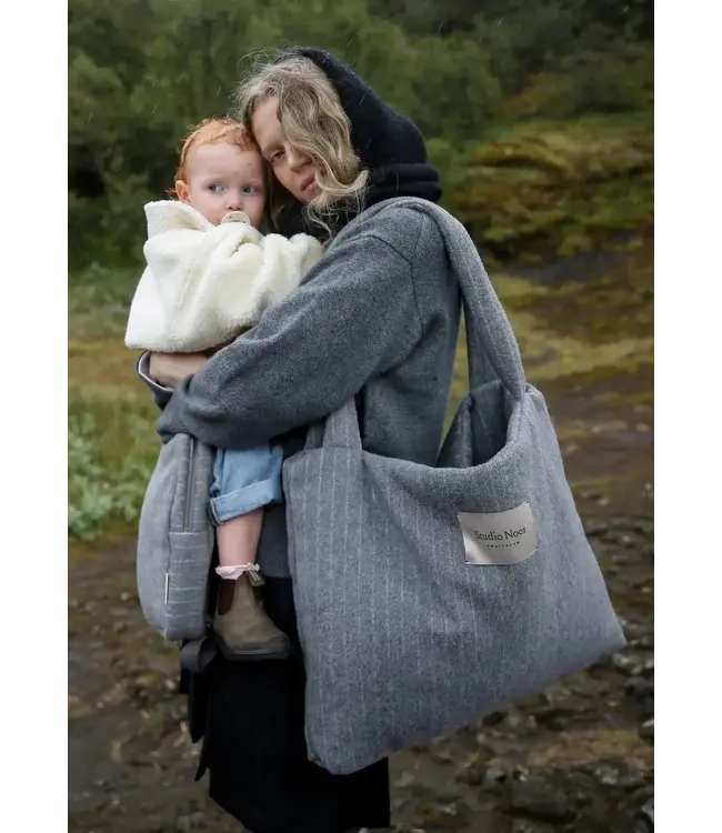 flannel chalkstripe Mom bag light grey